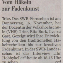 SWR Fernsehen &quot;Ihr Hobbykeller&quot; - Trierischer Volksfreund, 15.11.2012